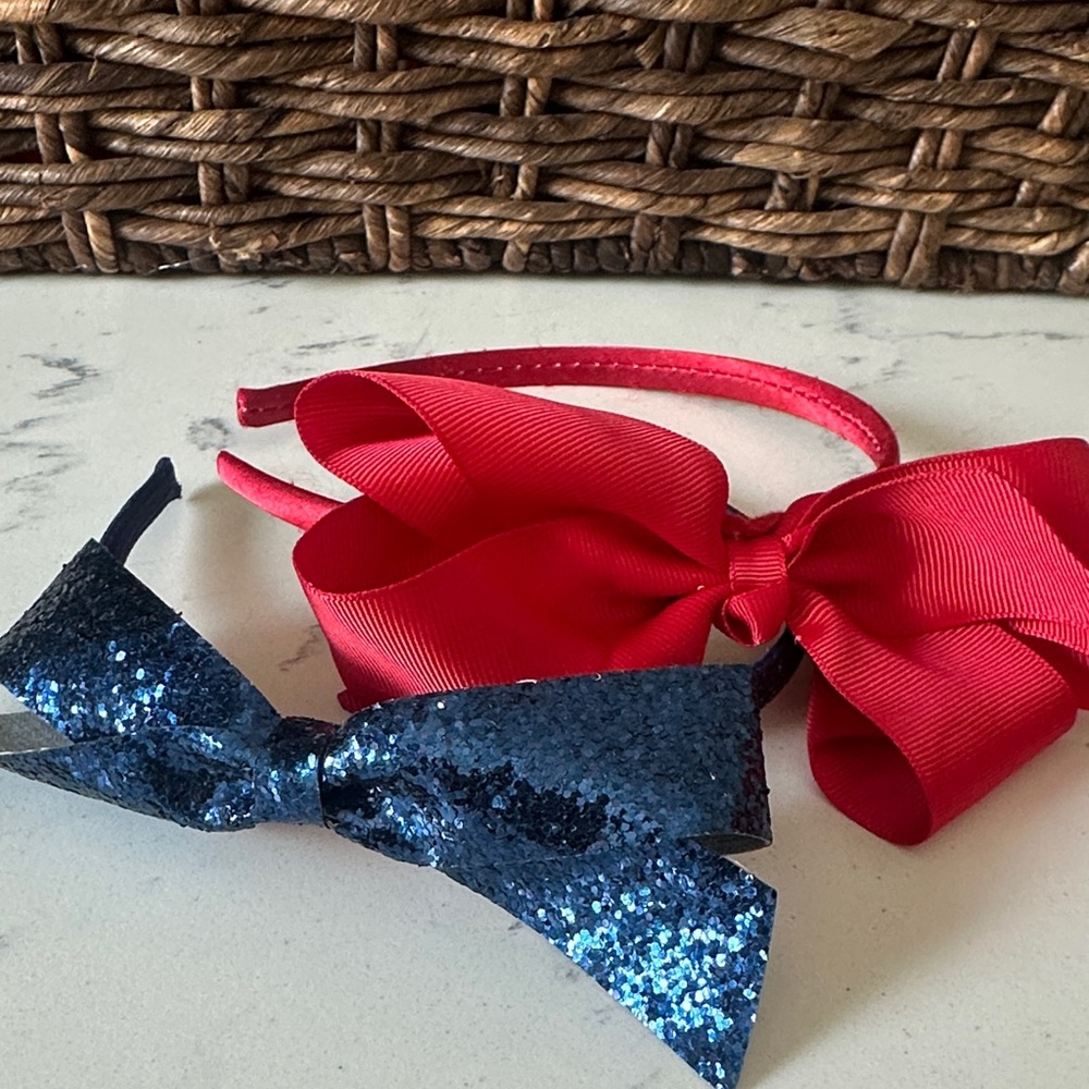Set of 2 Red and Blue Glitter Bow Headbands